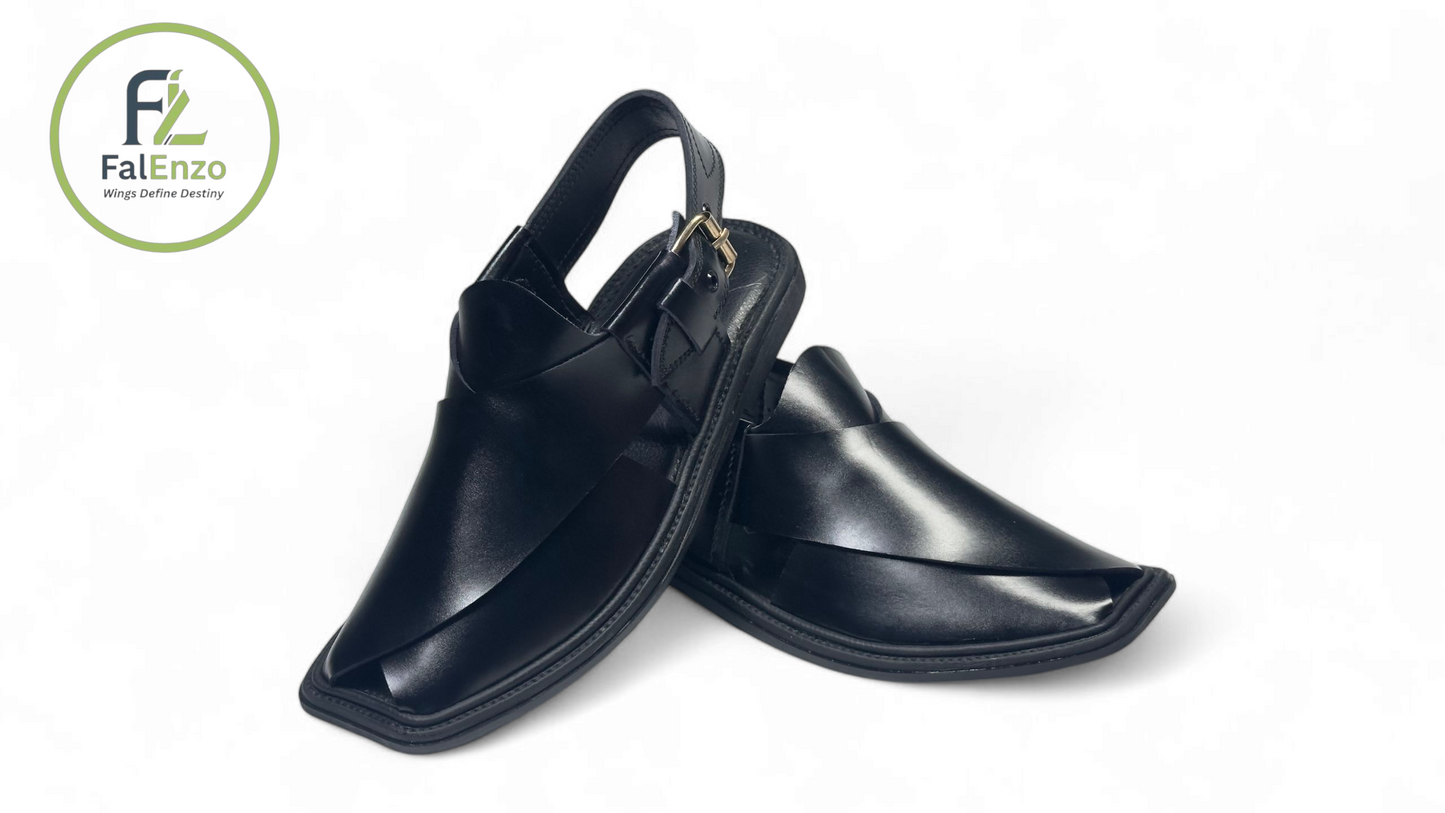 Traditional Black Gol T Charsadda Chappal