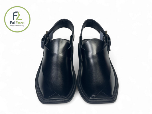 Traditional Black Gol T Charsadda Chappal