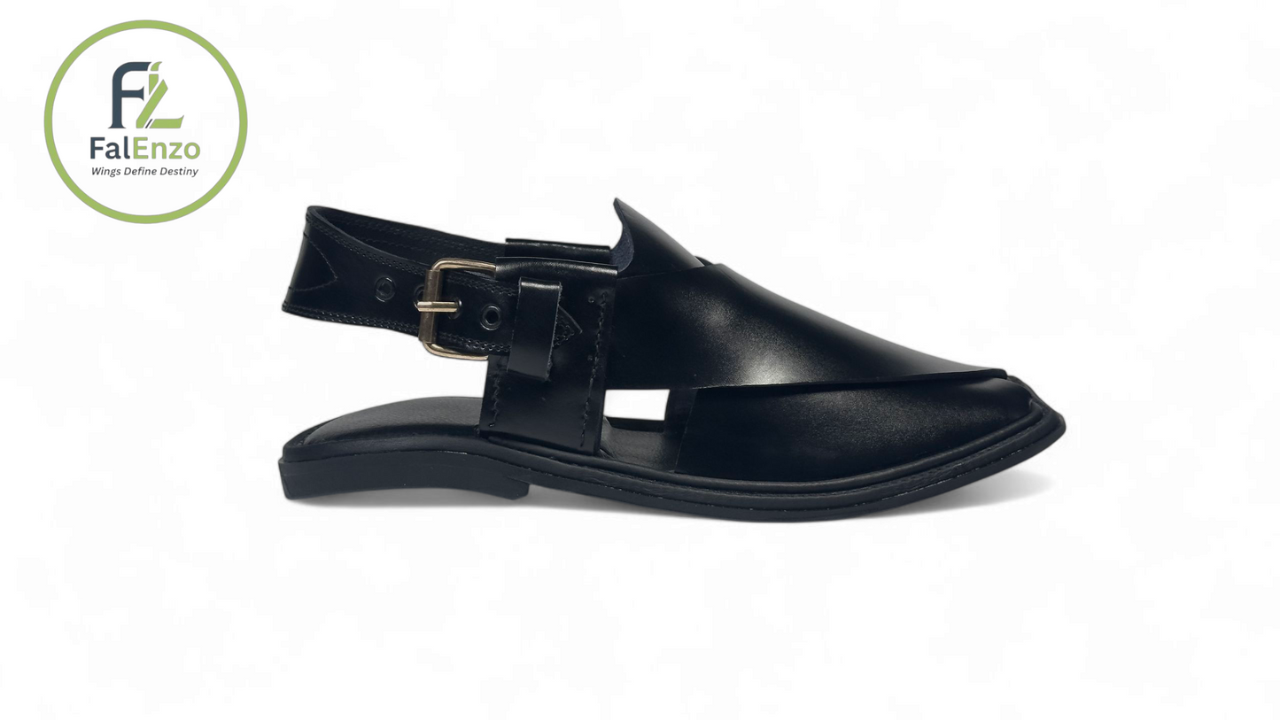 Traditional Black Gol T Charsadda Chappal