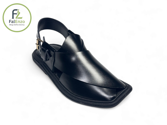 Traditional Black Gol T Charsadda Chappal